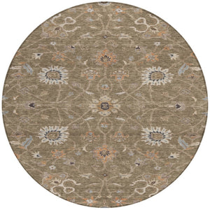 Homeroots 3' Black Brown And Ivory Floral Washable Rug – Perfect For Indoor And Outdoor Spaces, Durable Design 8' Round Polyester 604751