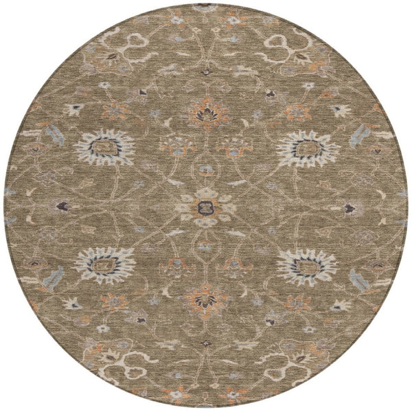 Homeroots 3' Black Brown And Ivory Floral Washable Rug – Perfect For Indoor And Outdoor Spaces, Durable Design 8' Round Polyester 604751