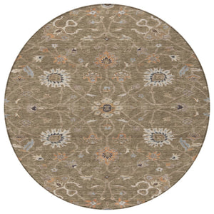 Homeroots 3' Black Brown And Ivory Floral Washable Rug – Perfect For Indoor And Outdoor Spaces, Durable Design 8' Round Polyester 604751