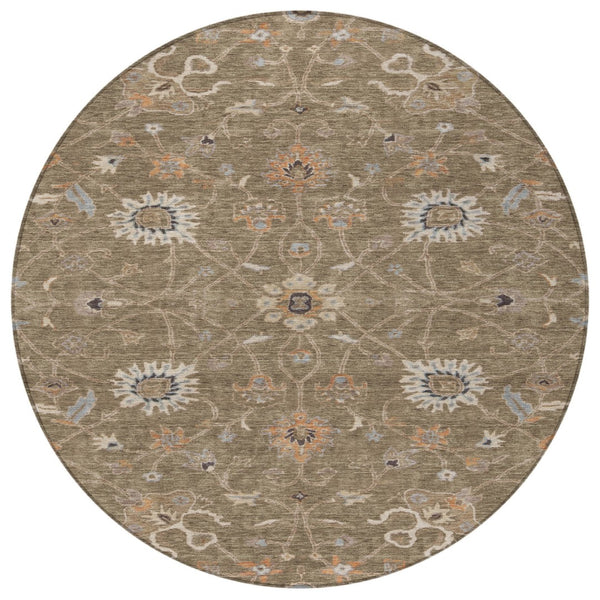 Homeroots 3' Black Brown And Ivory Floral Washable Rug – Perfect For Indoor And Outdoor Spaces, Durable Design 8' Round Polyester 604751