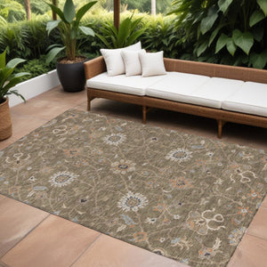 Homeroots 3' Black Brown And Ivory Floral Washable Rug – Perfect For Indoor And Outdoor Spaces, Durable Design 8' X 10' Polyester 604752