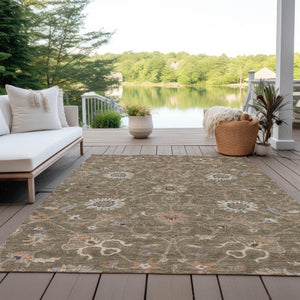 Homeroots 3' Black Brown And Ivory Floral Washable Rug – Perfect For Indoor And Outdoor Spaces, Durable Design 9' X 12' Polyester 604753
