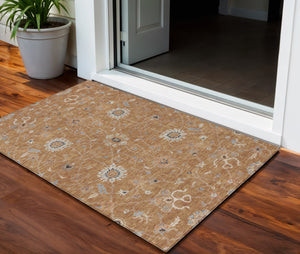 Homeroots 3' Black Brown And Ivory Floral Washable Rug – Perfect For Indoor And Outdoor Spaces, Durable Design 3' X 5' Polyester 604755