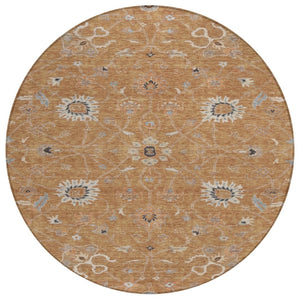 HomeRoots 5' Copper Ivory Black Floral Area Rug - Durable Indoor Outdoor Washable Design for Any Space 8' Round 604757