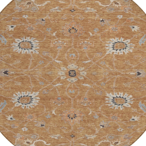 Homeroots 3' Black Brown And Ivory Floral Washable Rug – Perfect For Indoor And Outdoor Spaces, Durable Design 8' Round Polyester 604757