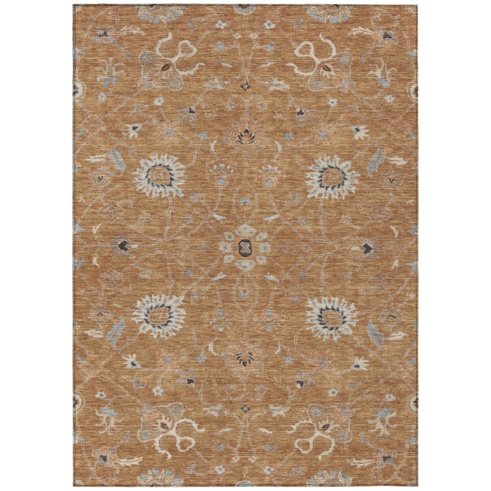 HomeRoots 9' X 12' Elegant Copper Ivory Black Floral Indoor Outdoor Area Rug - Durable, Washable & Versatile! 604759