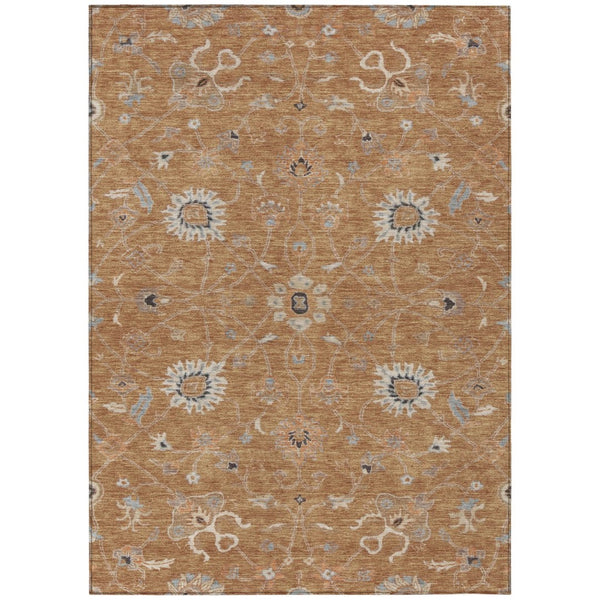 HomeRoots 5' Copper Ivory Black Floral Area Rug - Durable Indoor Outdoor Washable Design for Any Space 10' X 14' 604760