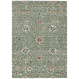 HomeRoots 5' Vibrant Floral Indoor Outdoor Area Rug in Artichoke Green, Ivory, and Coral - Washable Design! 8' X 10' 604764