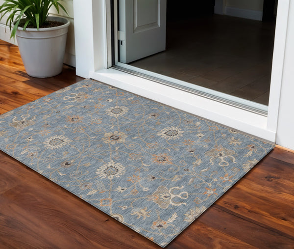 Homeroots 3' Black Brown And Ivory Floral Washable Rug – Perfect For Indoor And Outdoor Spaces, Durable Design 3' X 5' Polyester 604767