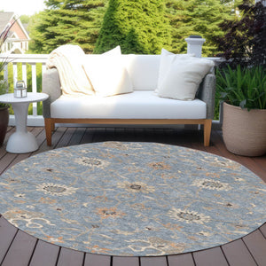 Homeroots 3' Black Brown And Ivory Floral Washable Rug – Perfect For Indoor And Outdoor Spaces, Durable Design 8' Round Polyester 604769