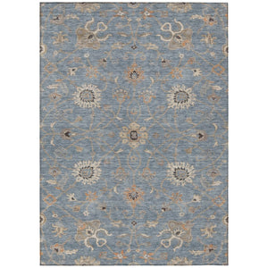 HomeRoots 5' Floral Washable Area Rug in Denim Blue, Ivory & Coral for Stylish Indoor/Outdoor Spaces 10' X 14' 604772