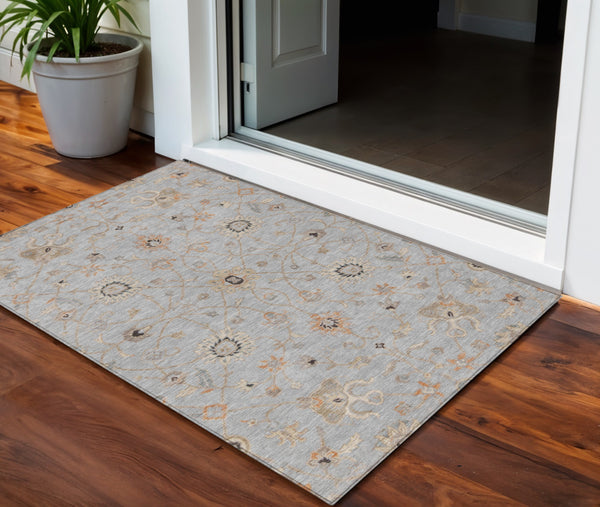 Homeroots 3' Black Brown And Ivory Floral Washable Rug – Perfect For Indoor And Outdoor Spaces, Durable Design 3' X 5' Polyester 604773