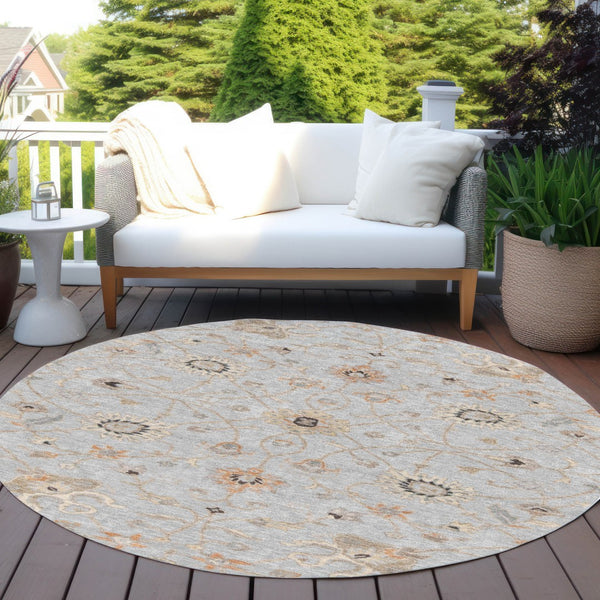 Homeroots 3' Black Brown And Ivory Floral Washable Rug – Perfect For Indoor And Outdoor Spaces, Durable Design 8' Round Polyester 604775