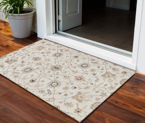 Homeroots 3' Black Brown And Ivory Floral Washable Rug – Perfect For Indoor And Outdoor Spaces, Durable Design 3' X 5' Polyester 604779