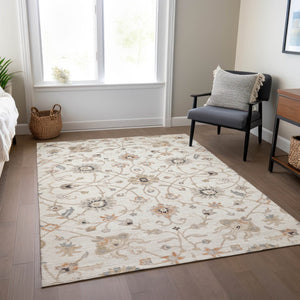 Homeroots 3' Black Brown And Ivory Floral Washable Rug – Perfect For Indoor And Outdoor Spaces, Durable Design 3' X 5' Polyester 604779