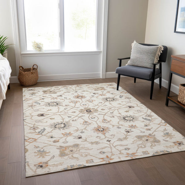 Homeroots 3' Black Brown And Ivory Floral Washable Rug – Perfect For Indoor And Outdoor Spaces, Durable Design 3' X 5' Polyester 604779