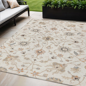 Homeroots 3' Black Brown And Ivory Floral Washable Rug – Perfect For Indoor And Outdoor Spaces, Durable Design 5' X 8' Polyester 604780