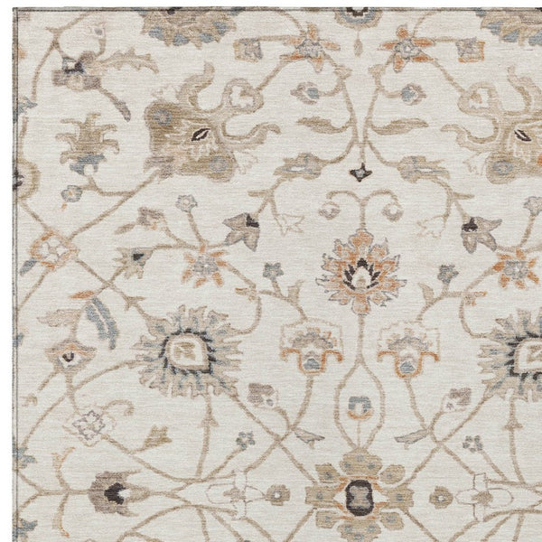 Homeroots 3' Black Brown And Ivory Floral Washable Rug – Perfect For Indoor And Outdoor Spaces, Durable Design 5' X 8' Polyester 604780