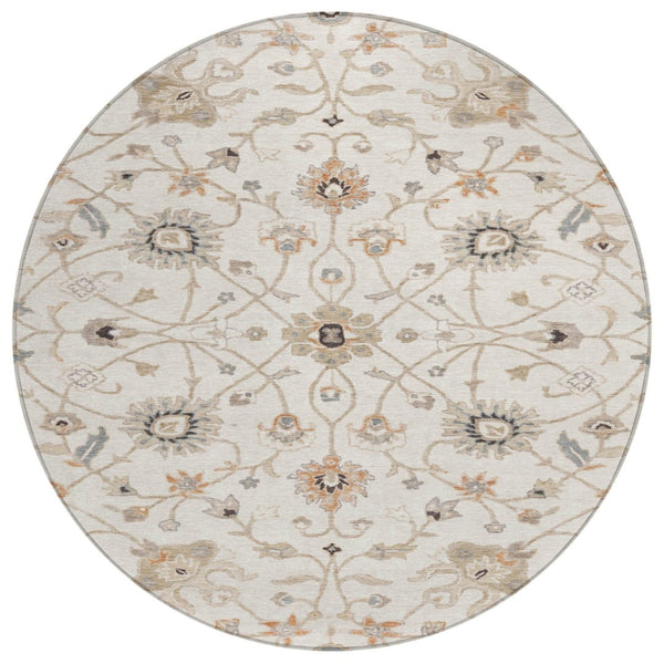 HomeRoots 5' Floral Indoor Outdoor Area Rug in Ivory, Brown & Coral - Washable, Durable & Stylish Design 8' Round 604781