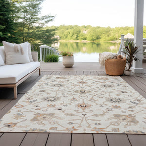 Homeroots 3' Black Brown And Ivory Floral Washable Rug – Perfect For Indoor And Outdoor Spaces, Durable Design 9' X 12' Polyester 604783