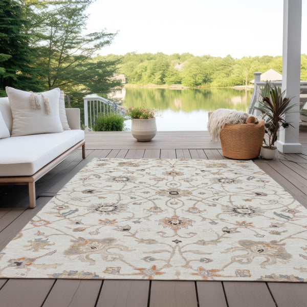 Homeroots 3' Black Brown And Ivory Floral Washable Rug – Perfect For Indoor And Outdoor Spaces, Durable Design 9' X 12' Polyester 604783