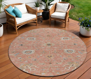 Homeroots 3' Black Brown And Ivory Floral Washable Rug – Perfect For Indoor And Outdoor Spaces, Durable Design 8' Round Polyester 604787