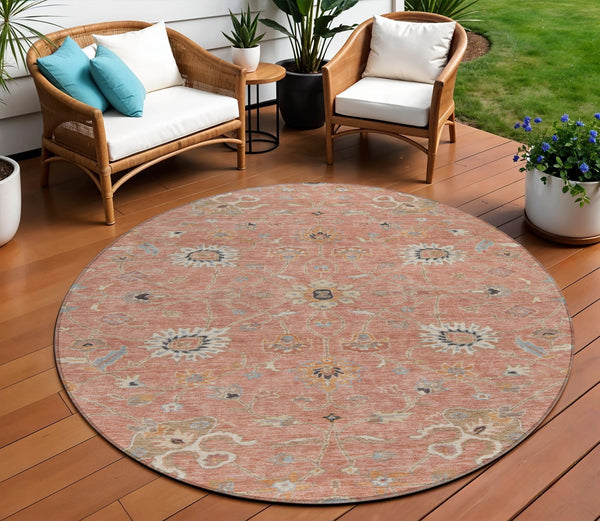 Homeroots 3' Black Brown And Ivory Floral Washable Rug – Perfect For Indoor And Outdoor Spaces, Durable Design 8' Round Polyester 604787