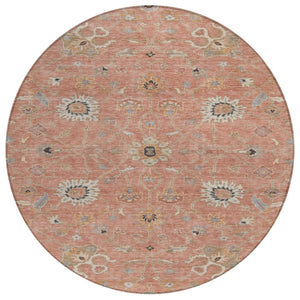 HomeRoots 5' Timeless Floral Indoor Outdoor Area Rug - Washable, Durable, Soft Pink Gray Beige Design for All Spaces 8' Round 604787