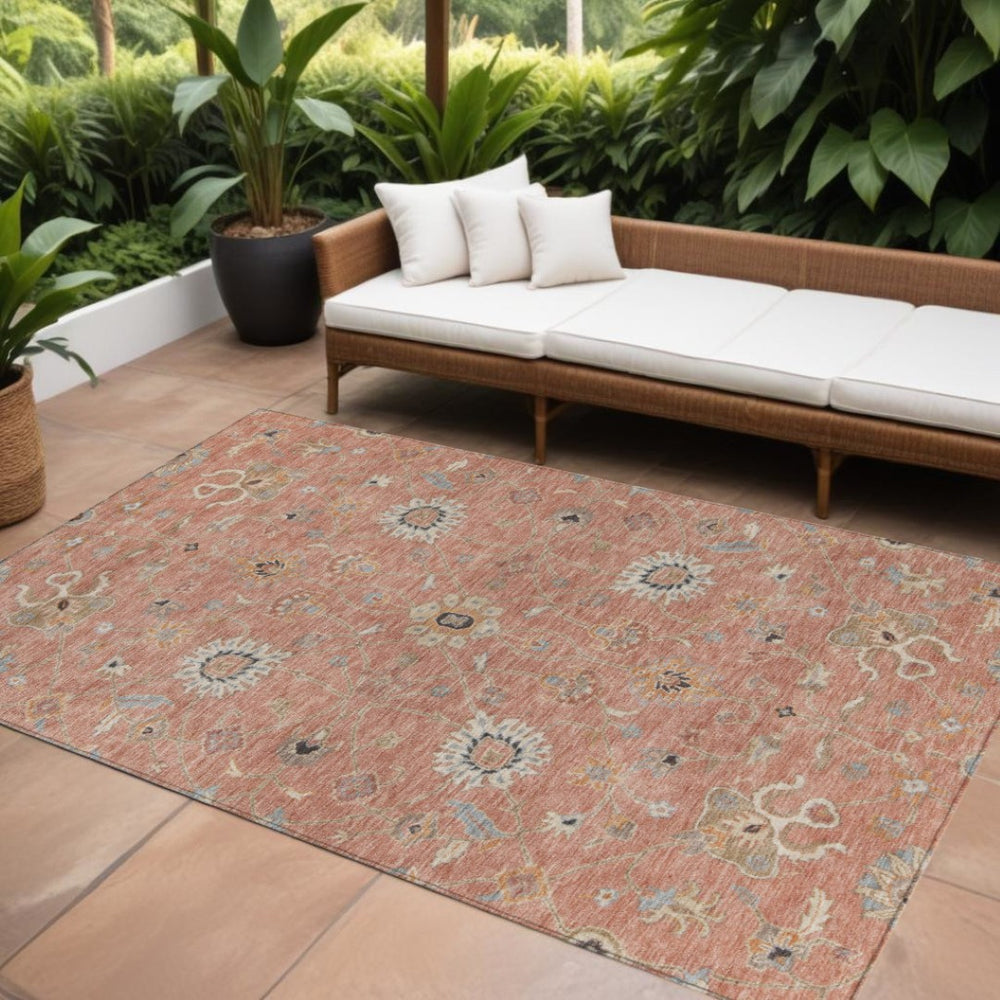 HomeRoots 5' Timeless Floral Indoor Outdoor Area Rug - Washable, Durable, Soft Pink Gray Beige Design for All Spaces 8' X 10' 604788