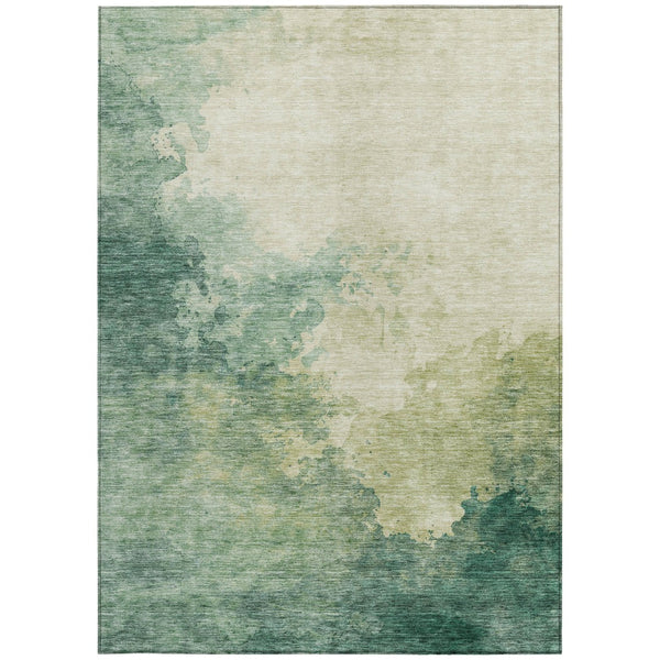 Homeroots 3' Green And Ivory Abstract Washable Area Rug For Indoor And Outdoor Spaces - Durable, Stylish Design 3' X 5' Polyester 604791