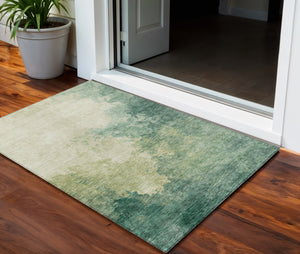 Homeroots 3' Green And Ivory Abstract Washable Area Rug For Indoor And Outdoor Spaces - Durable, Stylish Design 3' X 5' Polyester 604791