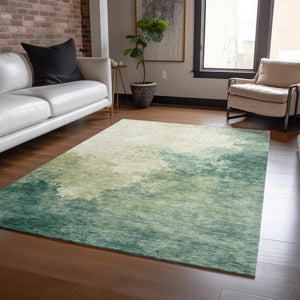 Homeroots 3' Green And Ivory Abstract Washable Area Rug For Indoor And Outdoor Spaces - Durable, Stylish Design 3' X 5' Polyester 604791