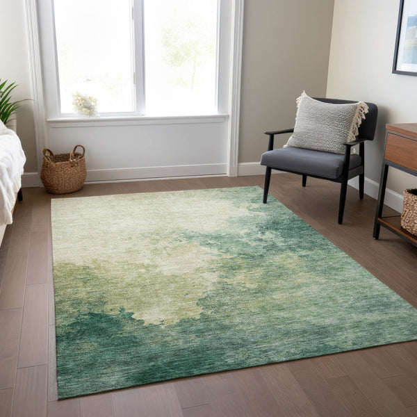 Homeroots 3' Green And Ivory Abstract Washable Area Rug For Indoor And Outdoor Spaces - Durable, Stylish Design 3' X 5' Polyester 604791