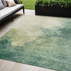 Homeroots 3' Green And Ivory Abstract Washable Area Rug For Indoor And Outdoor Spaces - Durable, Stylish Design 5' X 8' Polyester 604792