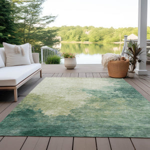 Homeroots 3' Green And Ivory Abstract Washable Area Rug For Indoor And Outdoor Spaces - Durable, Stylish Design 5' X 8' Polyester 604792