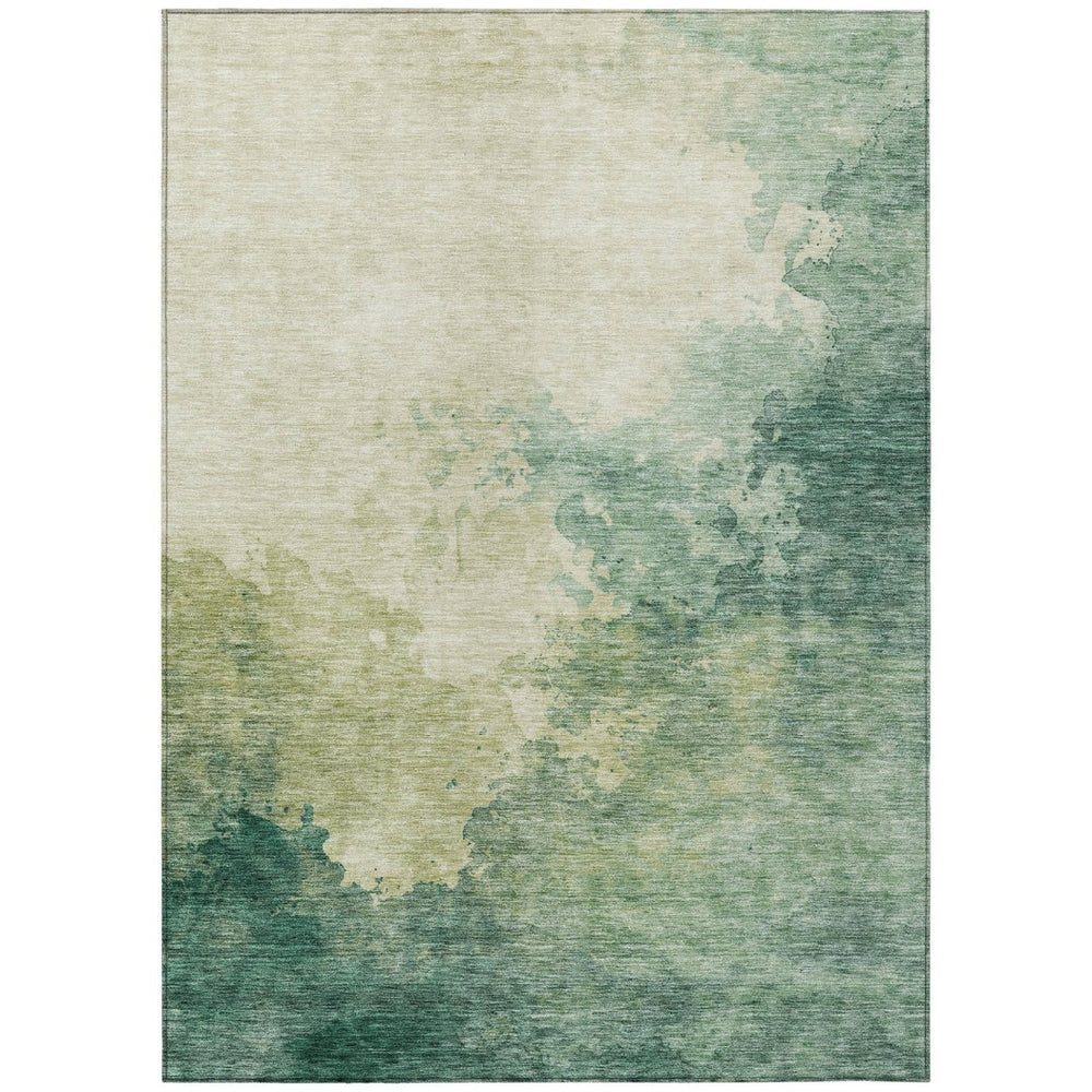HomeRoots 5' Refreshing Green and Ivory Abstract Washable Area Rug for Indoor and Outdoor Living Spaces 5' X 8' 604792