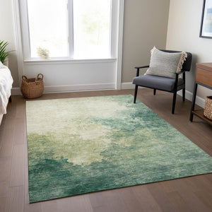 Homeroots 3' Green And Ivory Abstract Washable Area Rug For Indoor And Outdoor Spaces - Durable, Stylish Design 5' X 8' Polyester 604792