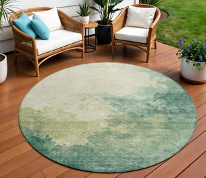 Homeroots 3' Green And Ivory Abstract Washable Area Rug For Indoor And Outdoor Spaces - Durable, Stylish Design 8' Round Polyester 604793