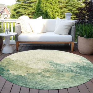 Homeroots 3' Green And Ivory Abstract Washable Area Rug For Indoor And Outdoor Spaces - Durable, Stylish Design 8' Round Polyester 604793
