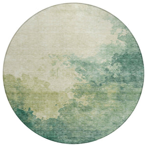 HomeRoots 5' Refreshing Green and Ivory Abstract Washable Area Rug for Indoor and Outdoor Living Spaces 8' Round 604793