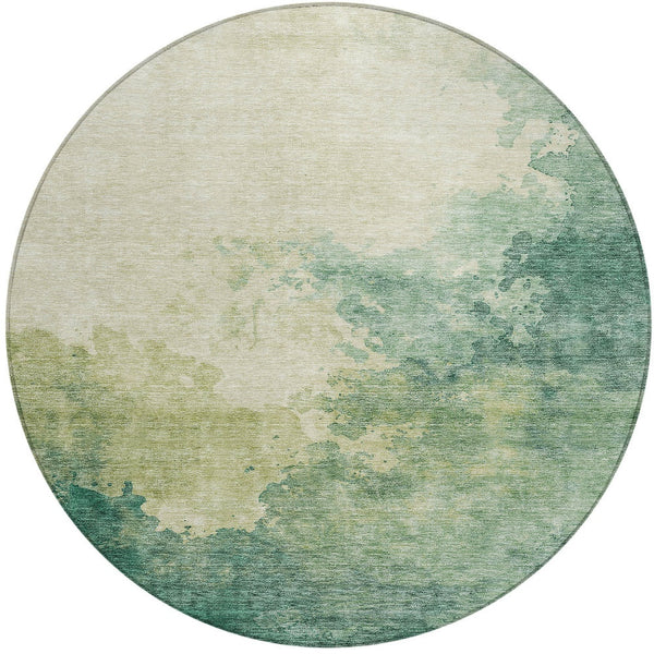Homeroots 3' Green And Ivory Abstract Washable Area Rug For Indoor And Outdoor Spaces - Durable, Stylish Design 8' Round Polyester 604793