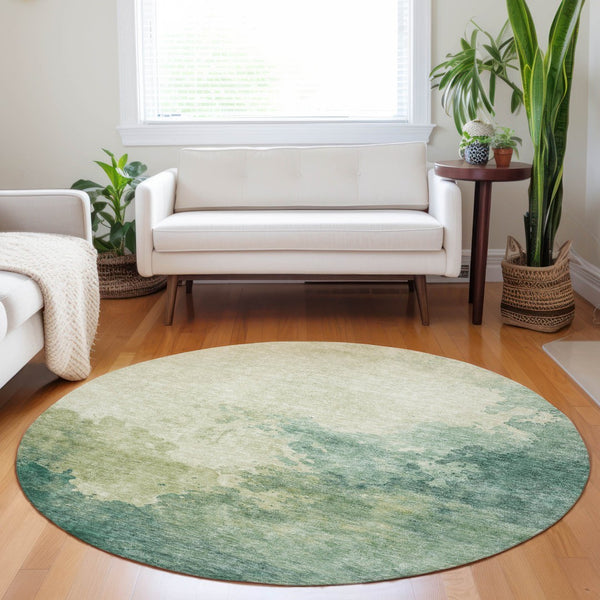 Homeroots 3' Green And Ivory Abstract Washable Area Rug For Indoor And Outdoor Spaces - Durable, Stylish Design 8' Round Polyester 604793