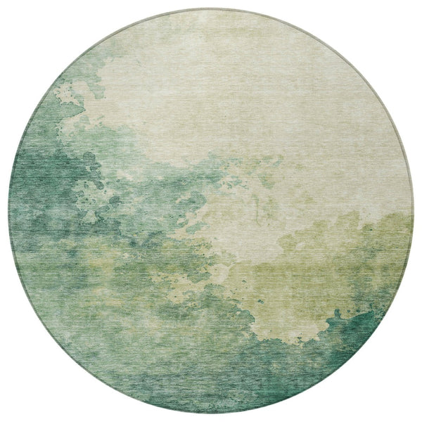 Homeroots 3' Green And Ivory Abstract Washable Area Rug For Indoor And Outdoor Spaces - Durable, Stylish Design 8' Round Polyester 604793