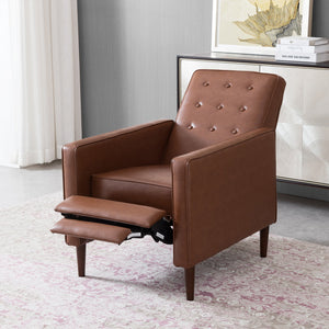 English Elm Christopher Knight Home® - Fabric Recliner Chair Mid-Century Modern Pushback Single Sofa with Tufted Cushion, Birch Legs, Cozy Comfort Light Brown 60741.00PUCOGN