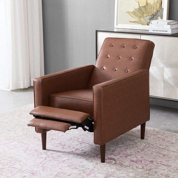 English Elm Christopher Knight Home® - Fabric Recliner Chair Mid-Century Modern Pushback Single Sofa with Tufted Cushion, Birch Legs, Cozy Comfort Light Brown 60741.00PUCOGN