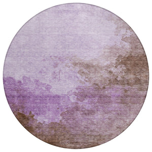 HomeRoots 5' Abstract Washable Indoor Outdoor Area Rug in Lavender Brown Ivory - Durable & Stylish Décor Solution 8' Round 604799
