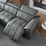 English Elm Wall-Hugger Reclining Sofa Modern Electric Control Genuine Leather L Shaped Couch,Lounge Seat Theater Seating Furniture With Usb Port, Sofa With Headrest & Footrest For Living Room,Apartment,Office