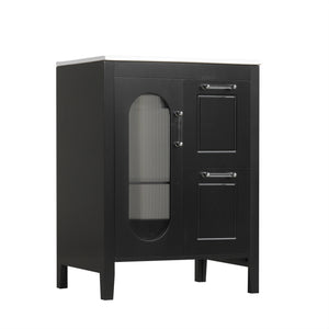 English Elm 24" Modern Bathroom Vanity with Ceramic Sink, Solid Wood & MDF Cabinet, Two Drawers, Shelf Black N725P245273B
