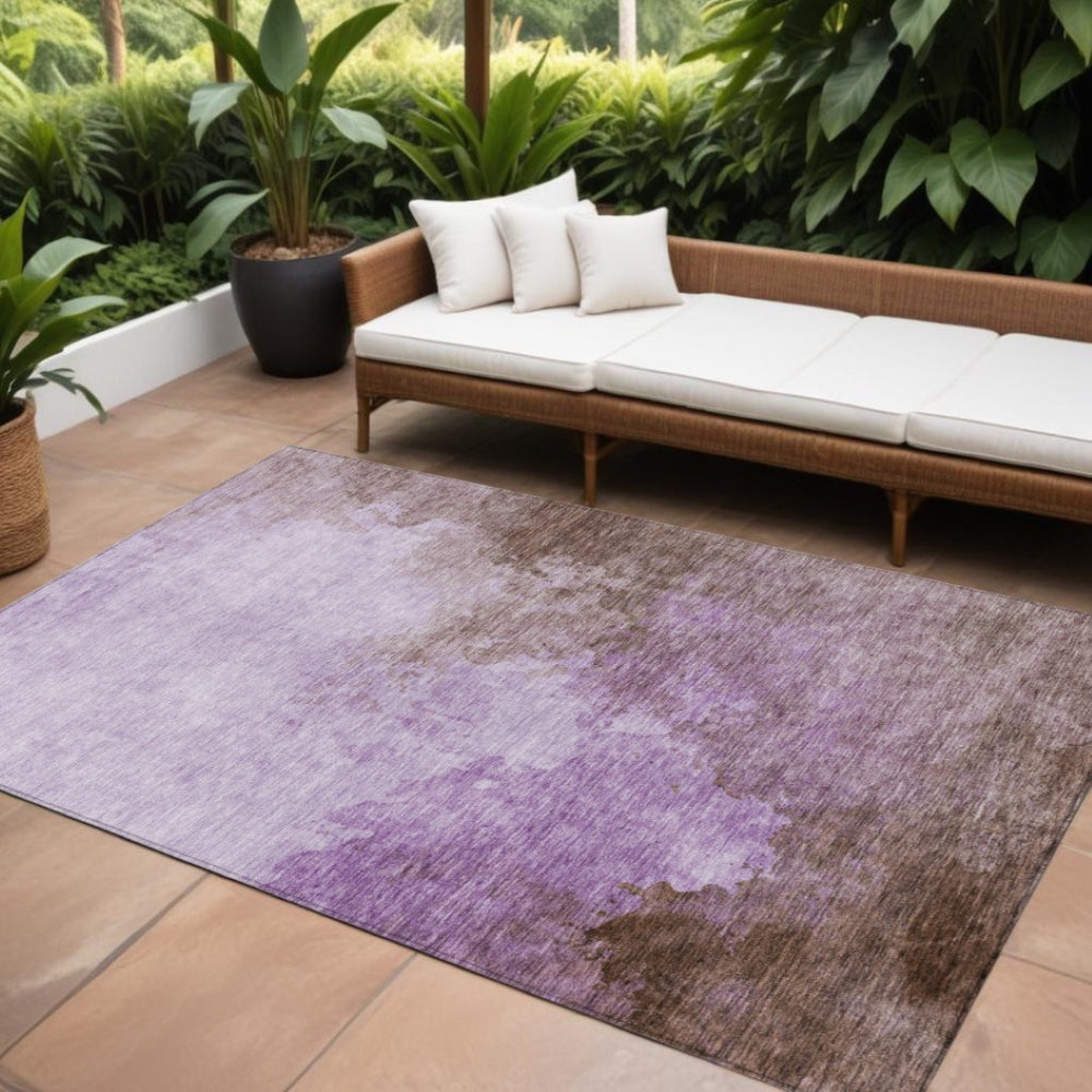 HomeRoots 9' X 12' Stylish Lavender Brown Ivory Abstract Area Rug - Washable, Durable for Indoor & Outdoor Use 604801