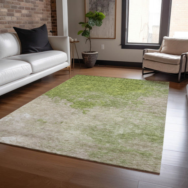 Homeroots 3' Green And Ivory Abstract Washable Area Rug For Indoor And Outdoor Spaces - Durable, Stylish Design 5' X 8' Polyester 604804